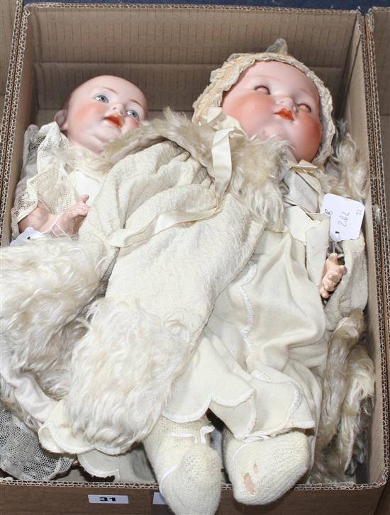 A Kestner character doll, 16in., damaged head, and a Dream baby, closed mouth, vintage clothes, 22in. (2)